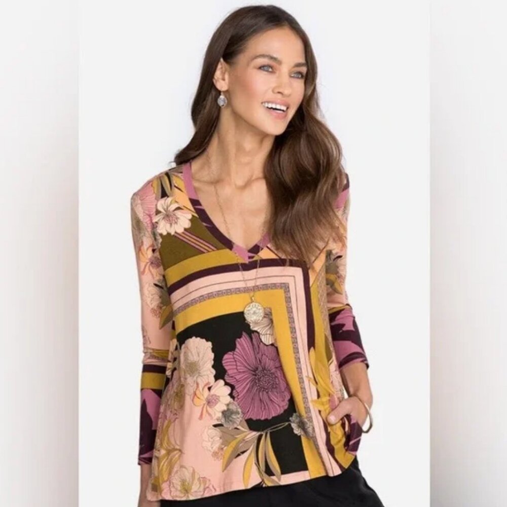 Johnny Was ECHO‎ FAVORITE Long Sleeve V-Neck Swing TEE 1X - Picture 8 of 8